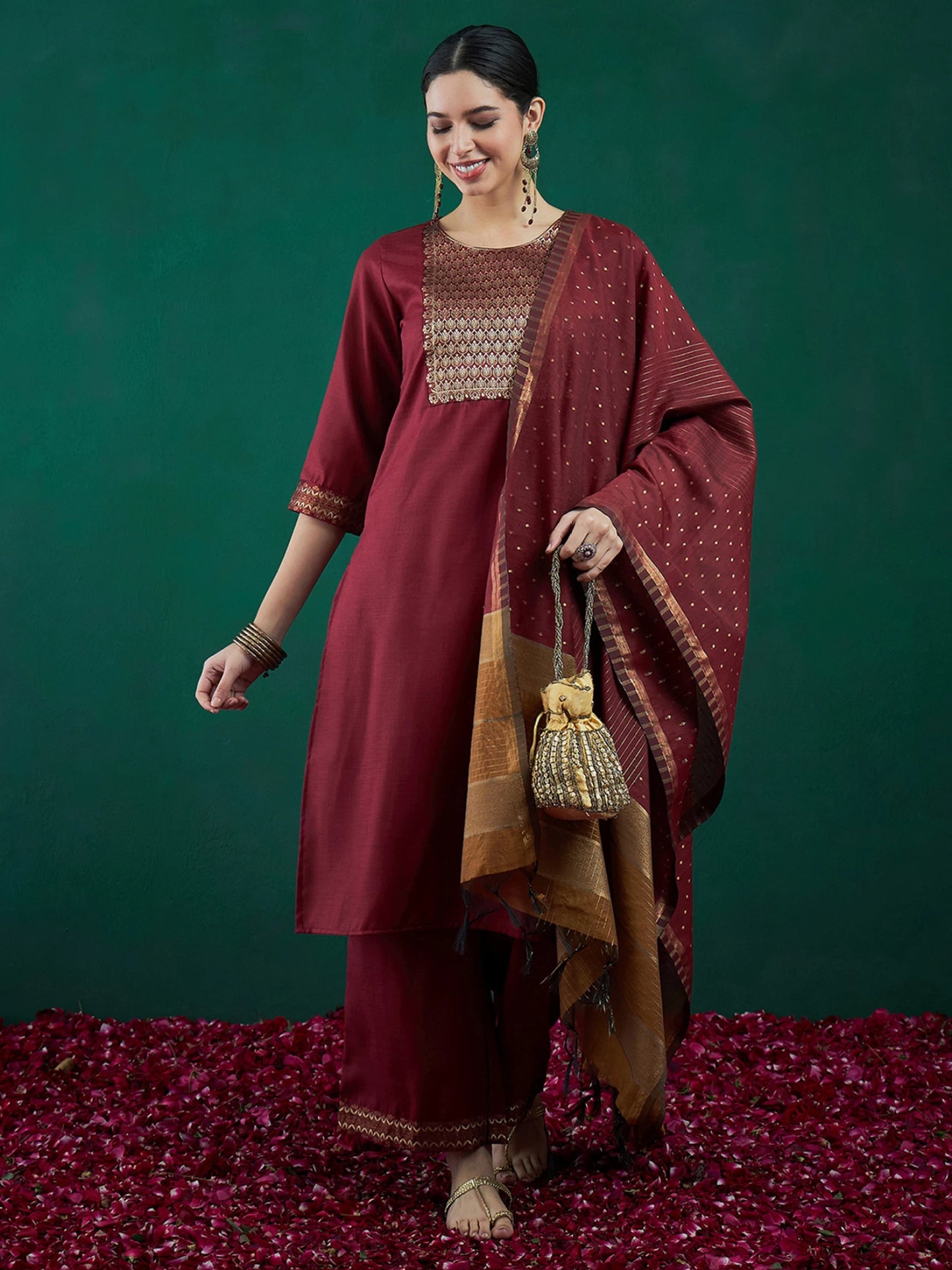 Women Pure Cotton Kurta Palazzo Dupatta Set