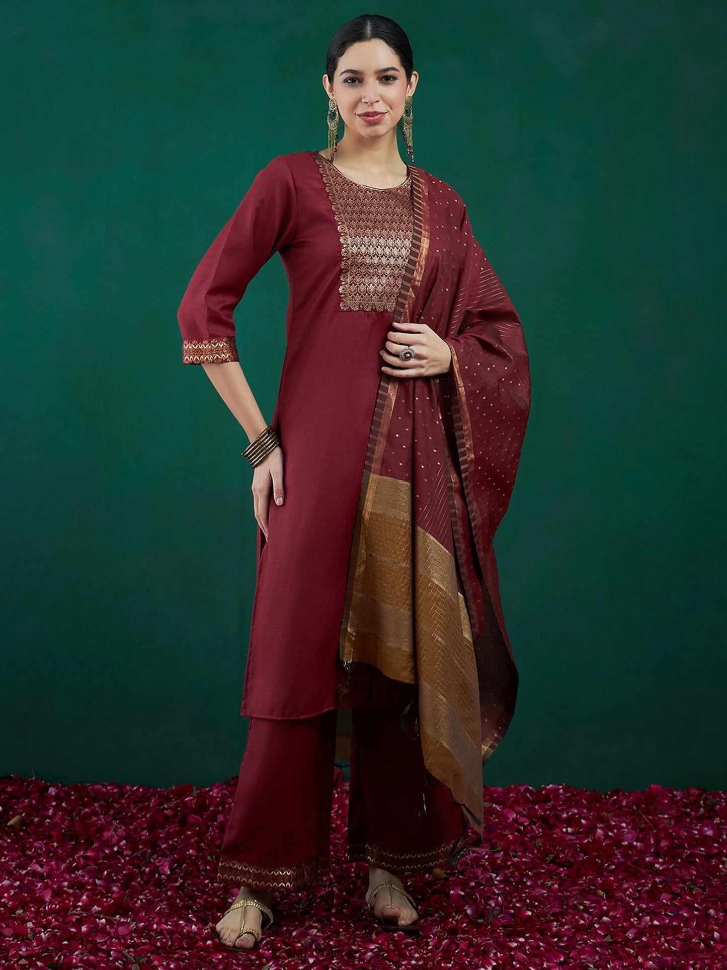 Women Pure Cotton Kurta Palazzo Dupatta Set