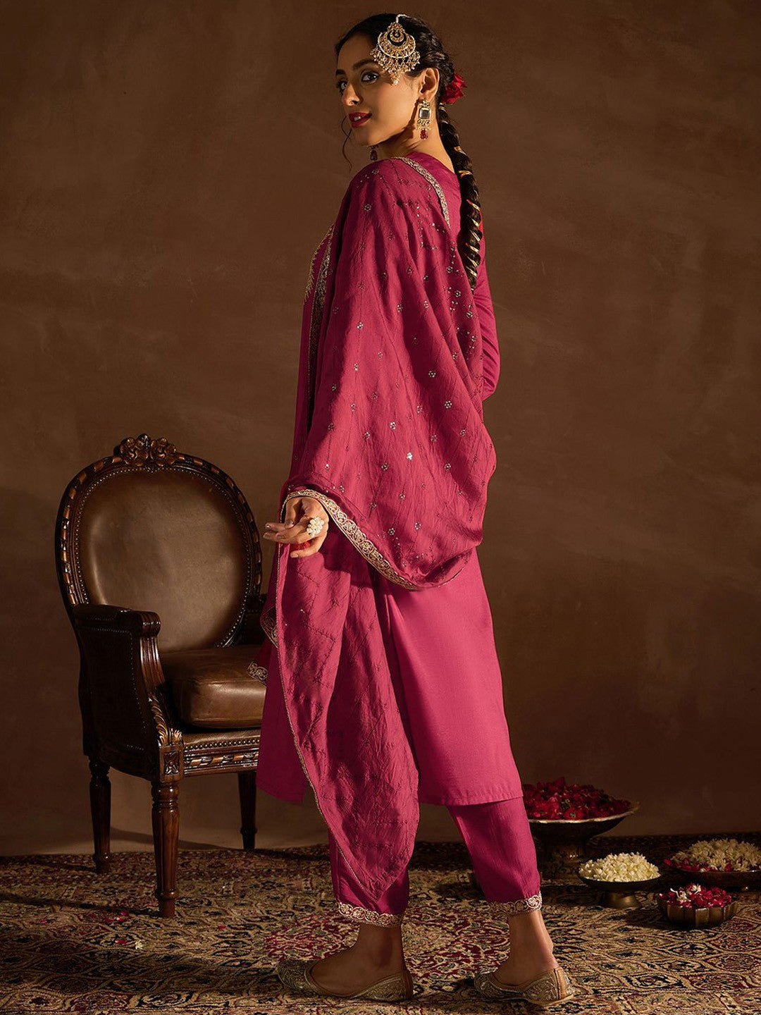 Women Paisley Embroidered Regular Kurta with Trousers & With Dupatta