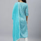 Women Viscose Rayon Kurta Trouser Set (Blue and Green)