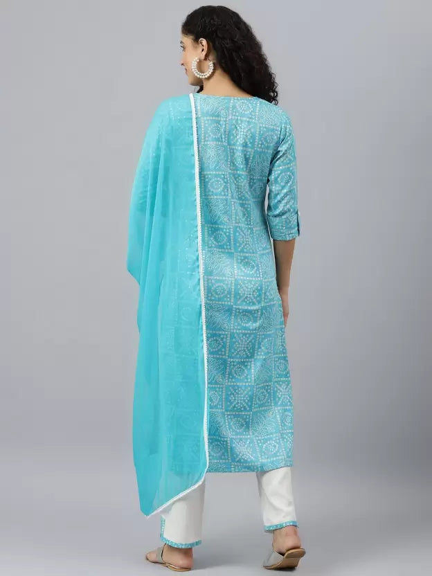 Women Viscose Rayon Kurta Trouser Set (Blue and Green)