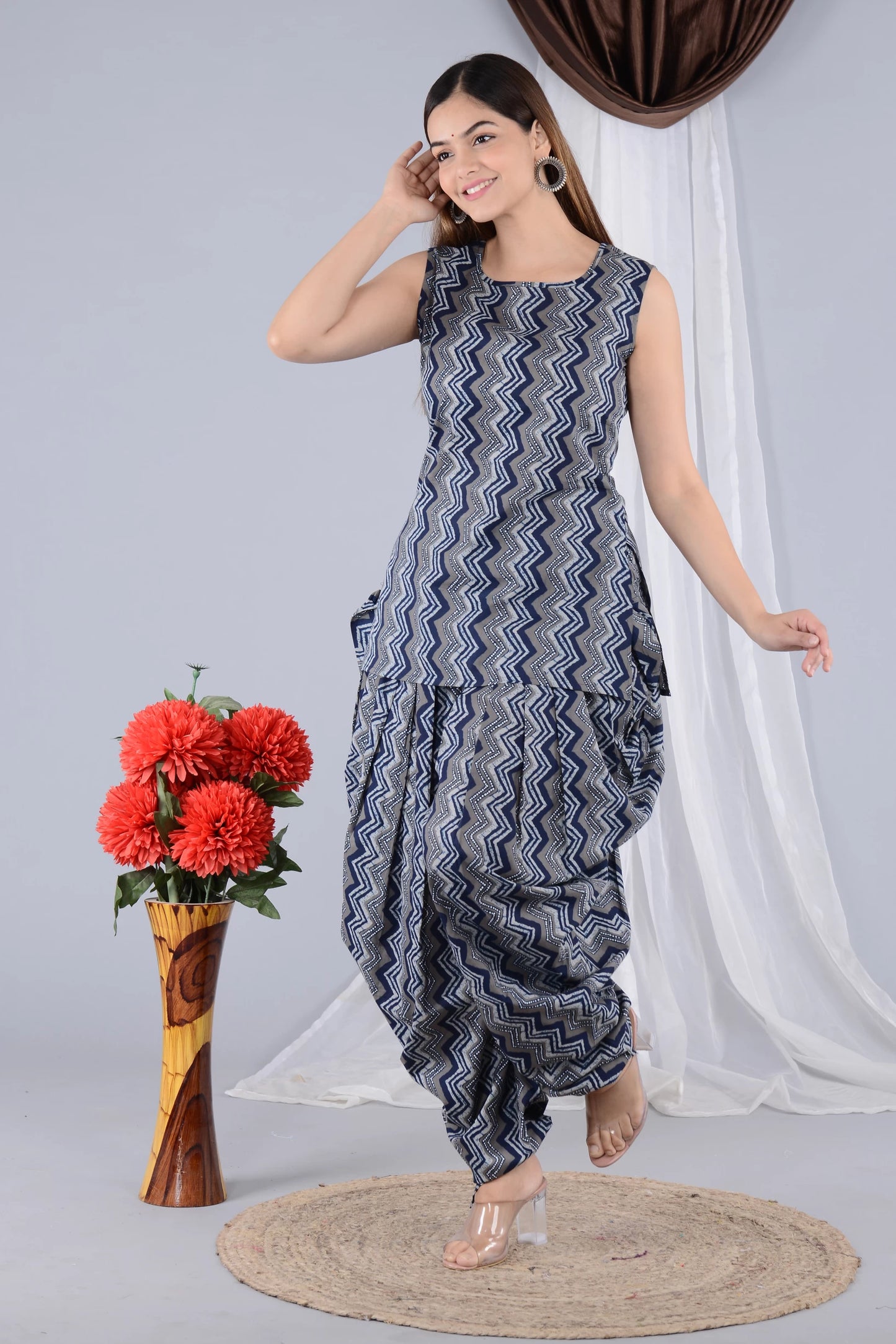 Women Pure Cotton Kurta Dhoti Pant Ethnic Jacket Set