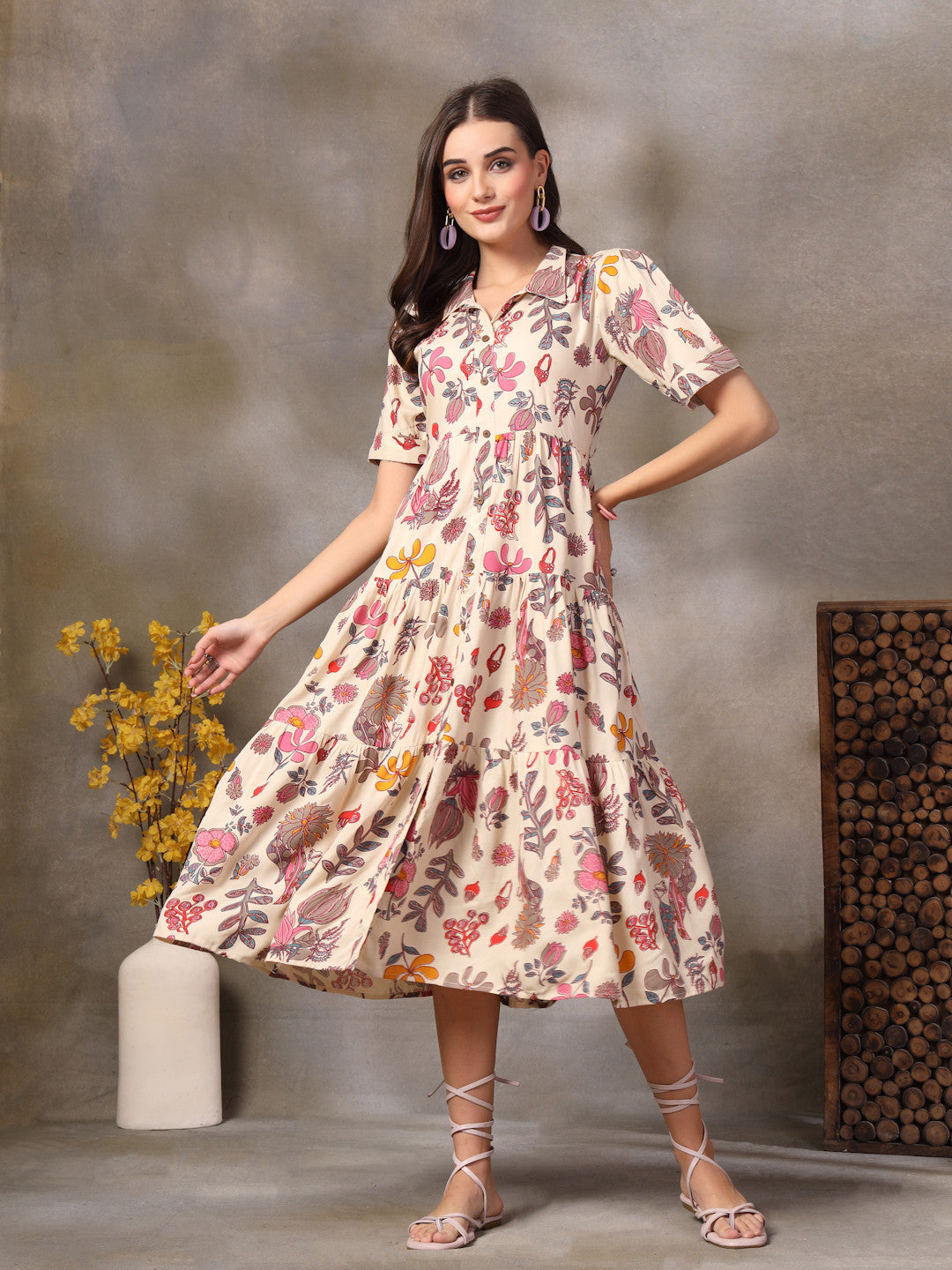 Women Fit and Flare Beige Maxi/Full Length Dress Amy's Cart Women Fit and Flare Beige Maxi/Full Length Dress Amy's Cart