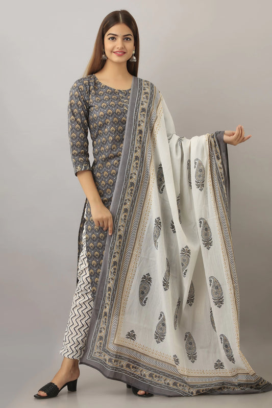 Women Pure Cotton Kurta Pant Dupatta Set