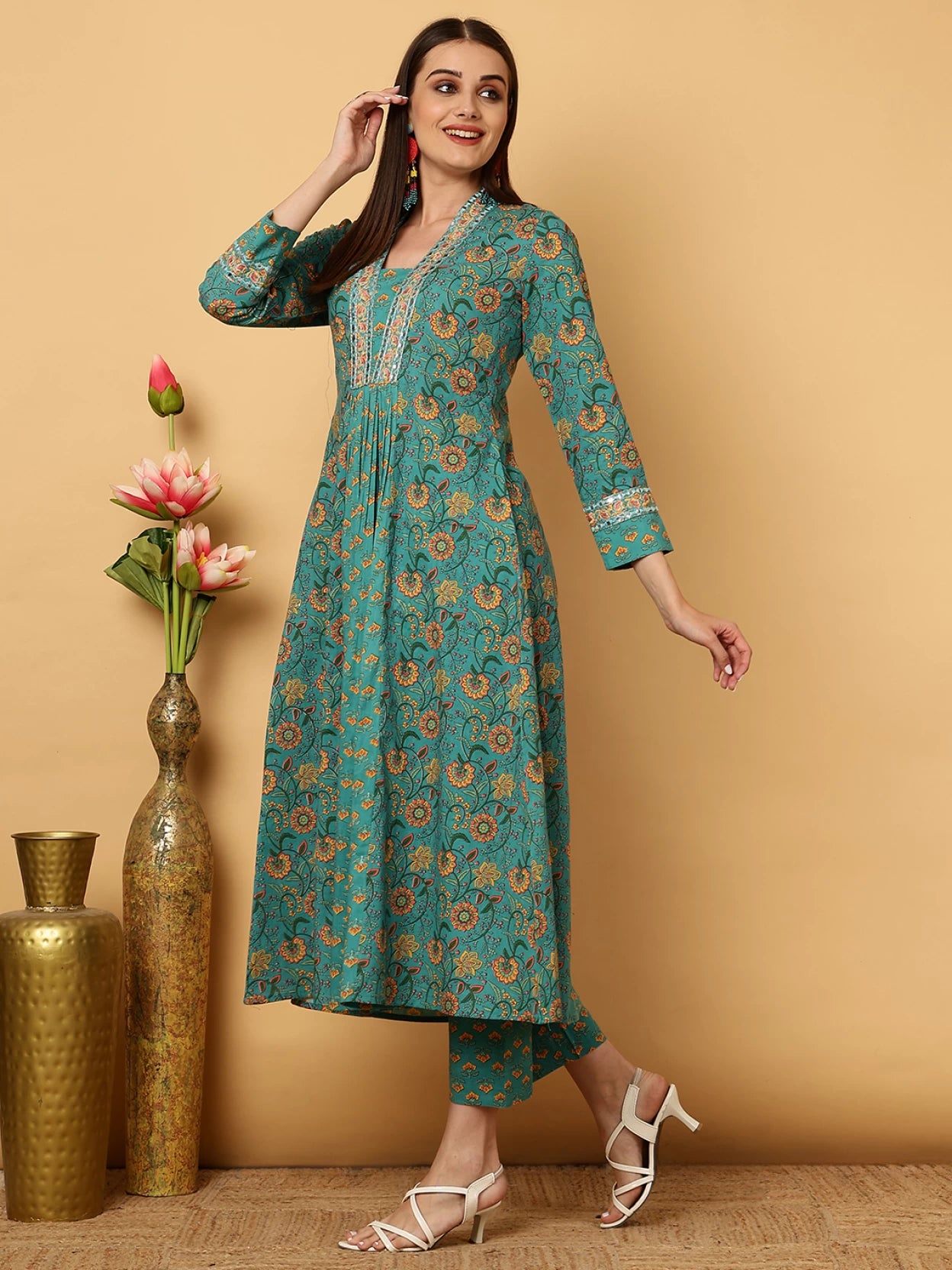 Women Pure Cotton Kurta Pant Dupatta Set