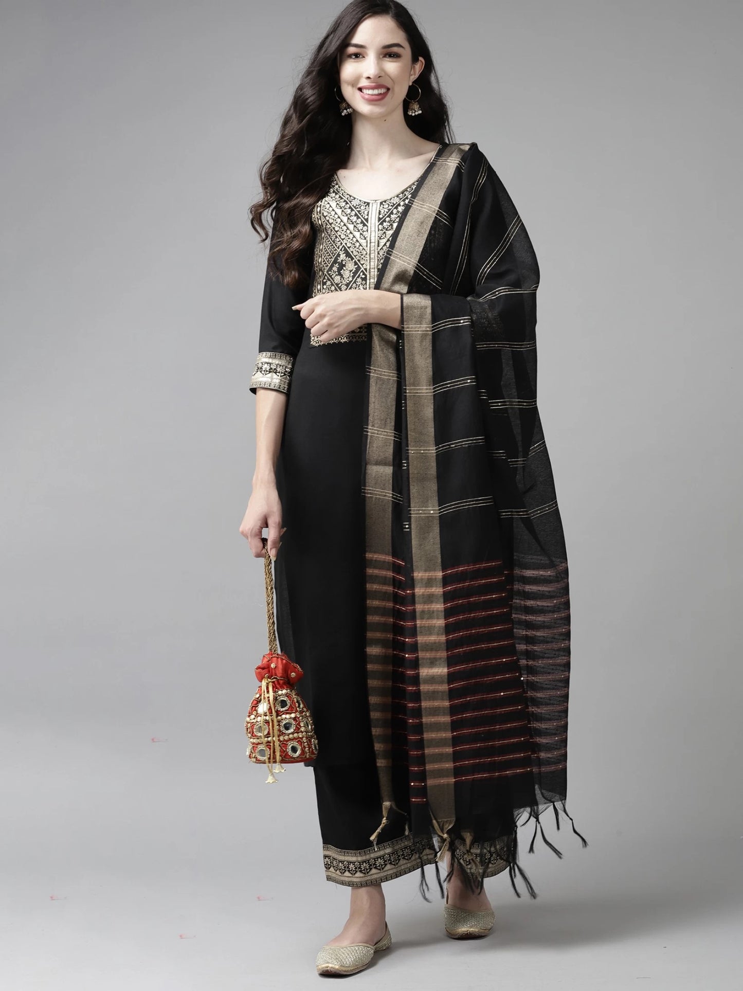 Women Cotton Blend Kurta Palazzo Dupatta Set