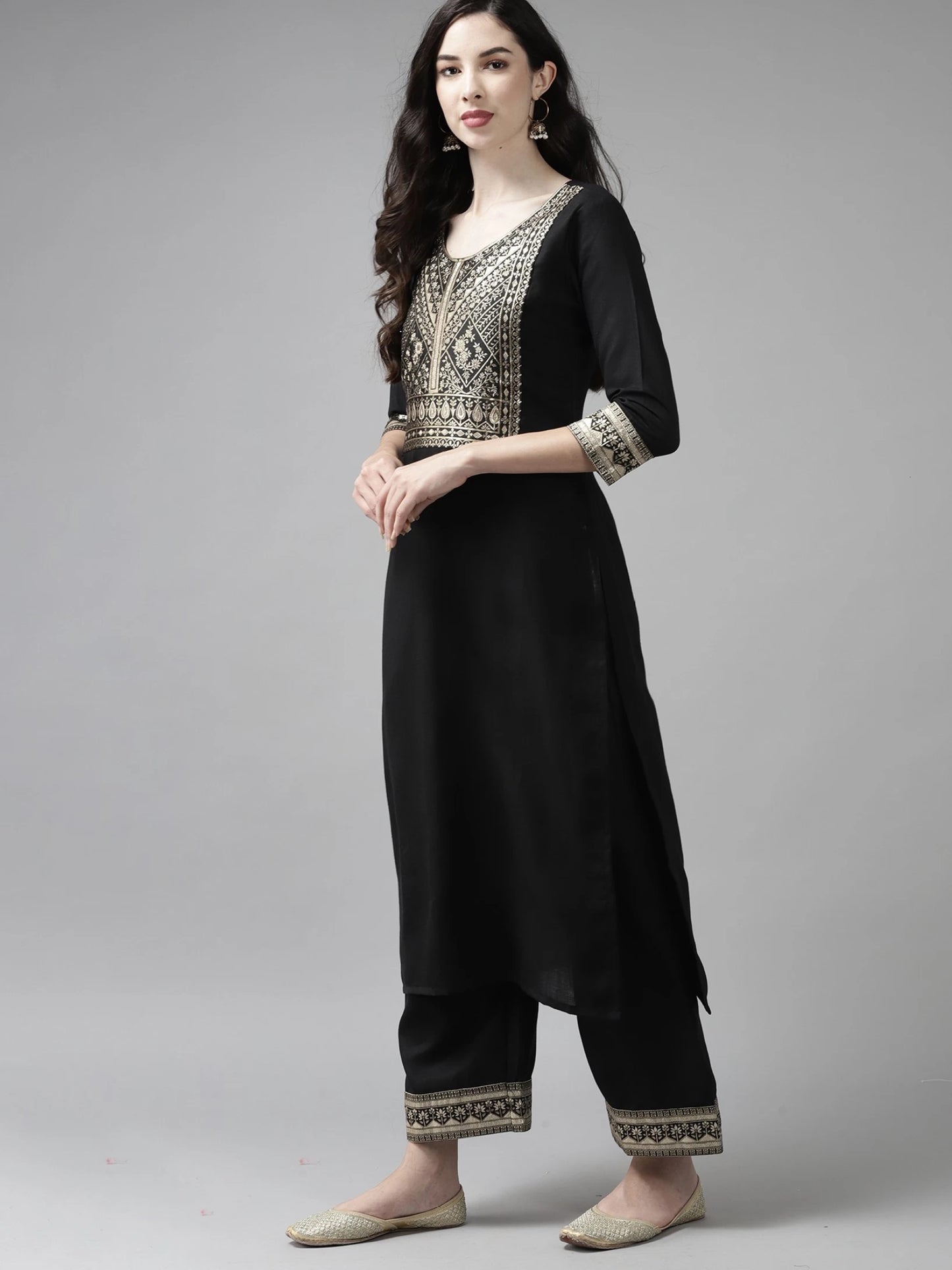 Women Cotton Blend Kurta Palazzo Dupatta Set