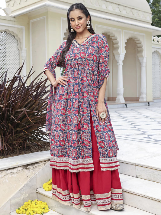 Women Pure Cotton Kurta Skirt Dupatta Set