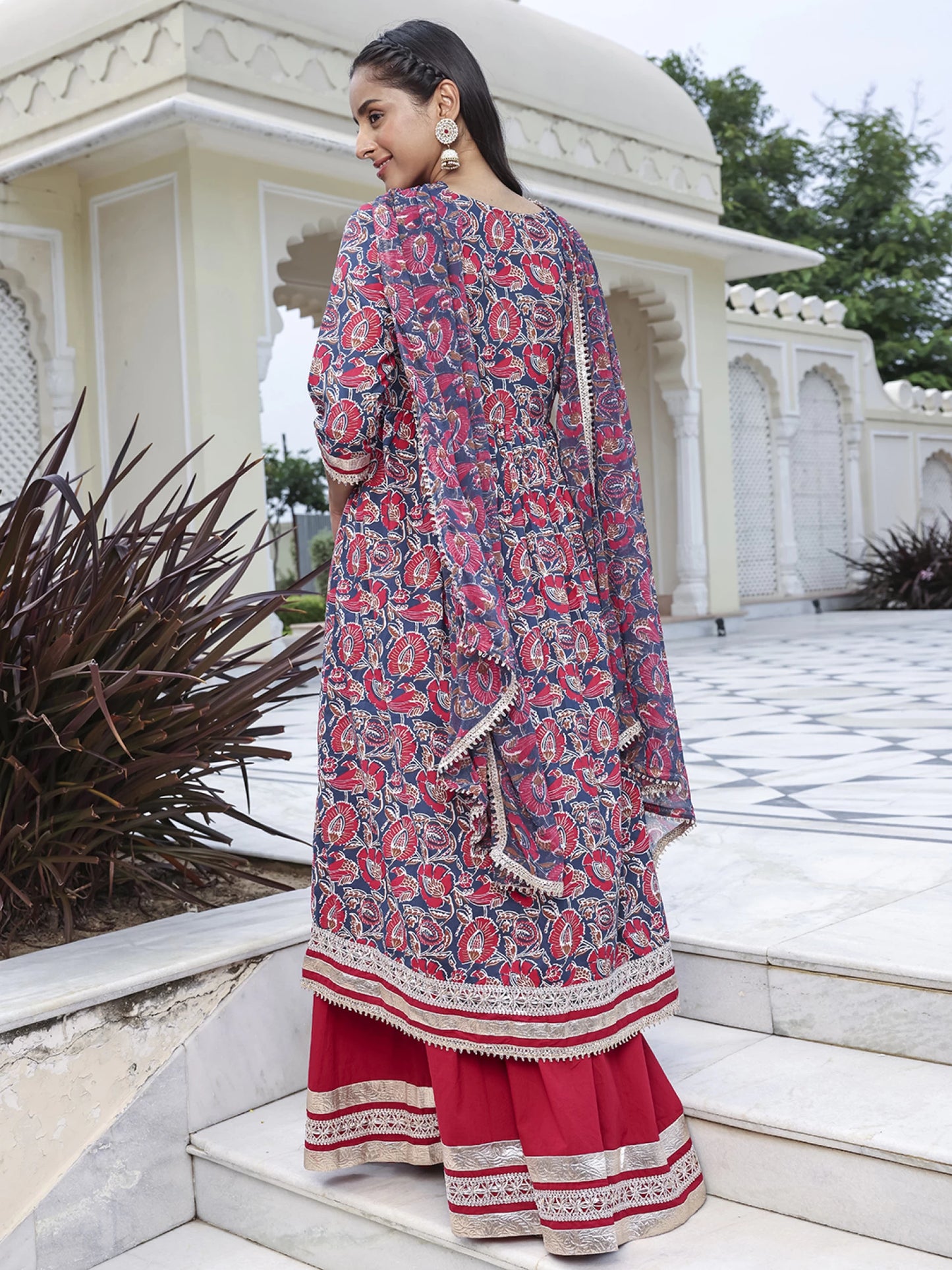 Women Pure Cotton Kurta Skirt Dupatta Set