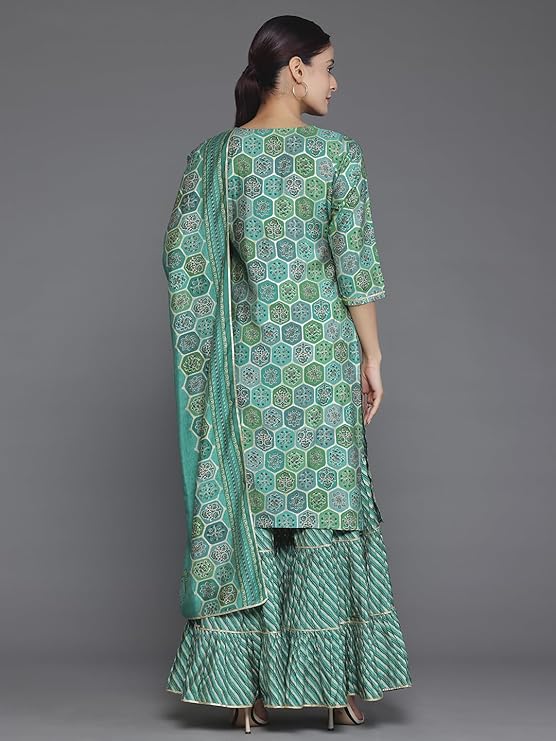 Floral Printed Round Neck Three-Quarter Sleeves Sequinned Kurta Set