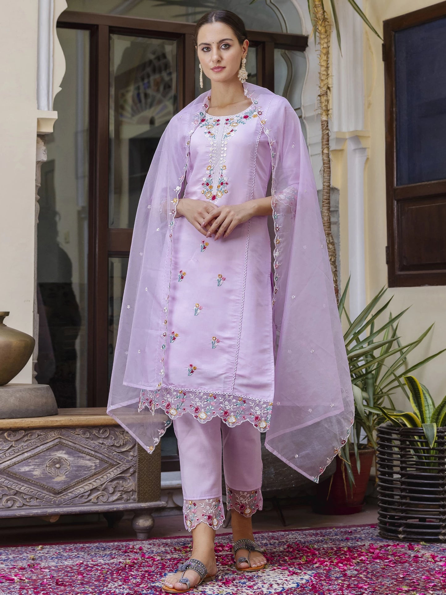 Lavender Kurta pant dupatta set