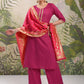 Pink Vishudh Round Neck Embellished Straight Kurta & Palazzos With Dupatta