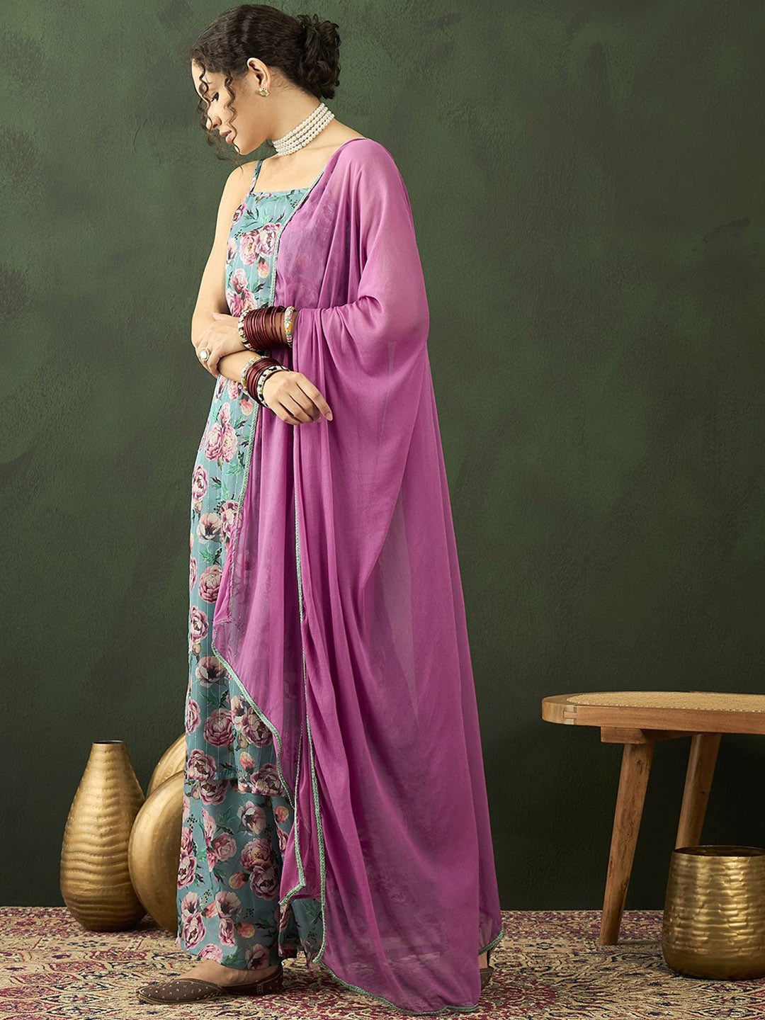 Floral Printed Straight Kurta Sets With Dupatta