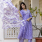 Floral Embroidered Sequinned Empire A-Line Pure Cotton Kurta With Trousers & Dupatta