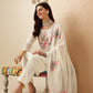 Floral Yoke Design Regular Thread Work Kurta With Palazzos & Dupatta