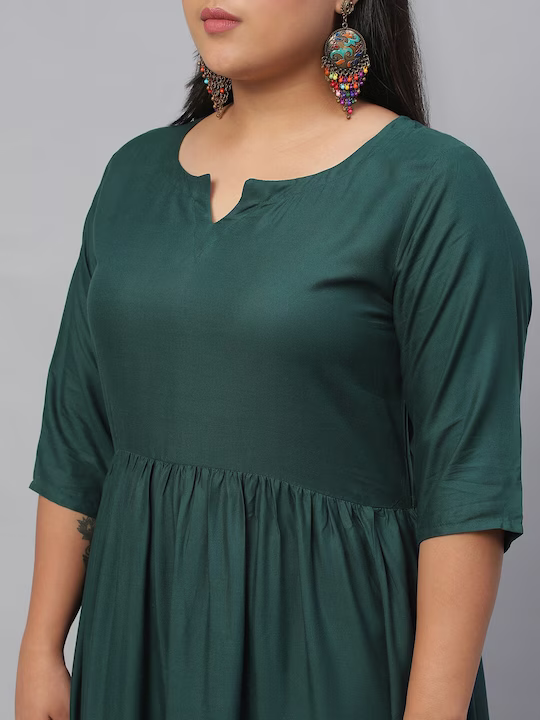 Plus Size Women Green Kurta with Palazzos & With Dupatta