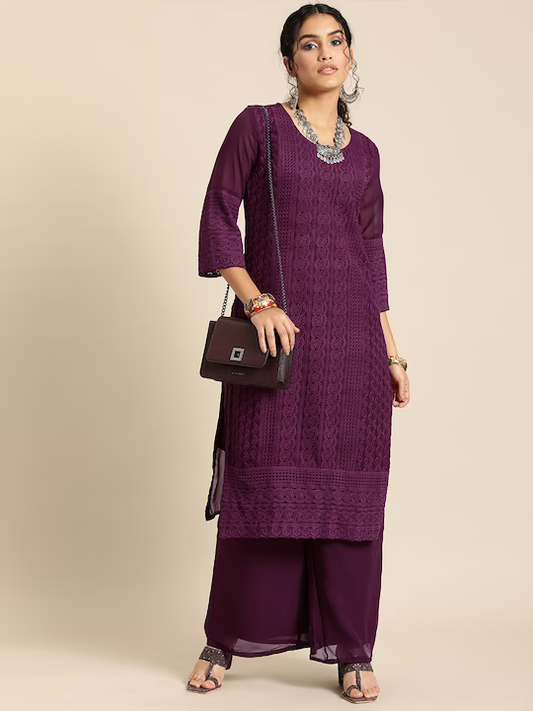 Women Ethnic Motifs Chikankari Kurta with Palazzos