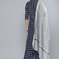 Women Navy Blue & Off-White Checked Kurta with Palazzos & Dupatta