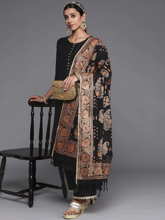 Women Black Gotta Patti Kurta with Palazzos & With Dupatta