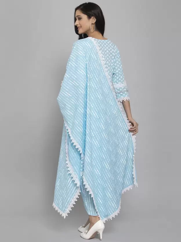 Women Pure Cotton Kurta Dhoti Pant Dupatta Set