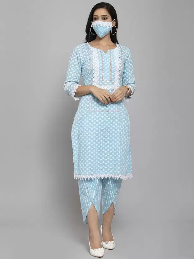 Women Pure Cotton Kurta Dhoti Pant Dupatta Set