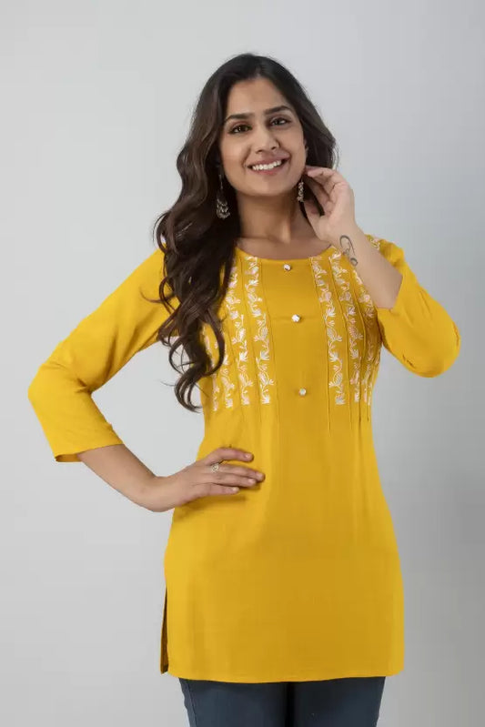 Women Embroidered Viscose Rayon Straight Kurta