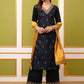 Navy Blue Ethnic Motifs Printed Regular Kurta With Palazzos & Dupatta