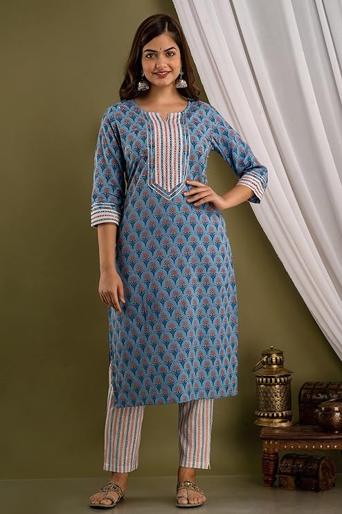 Women Pure Cotton Kurta Pant Dupatta Set