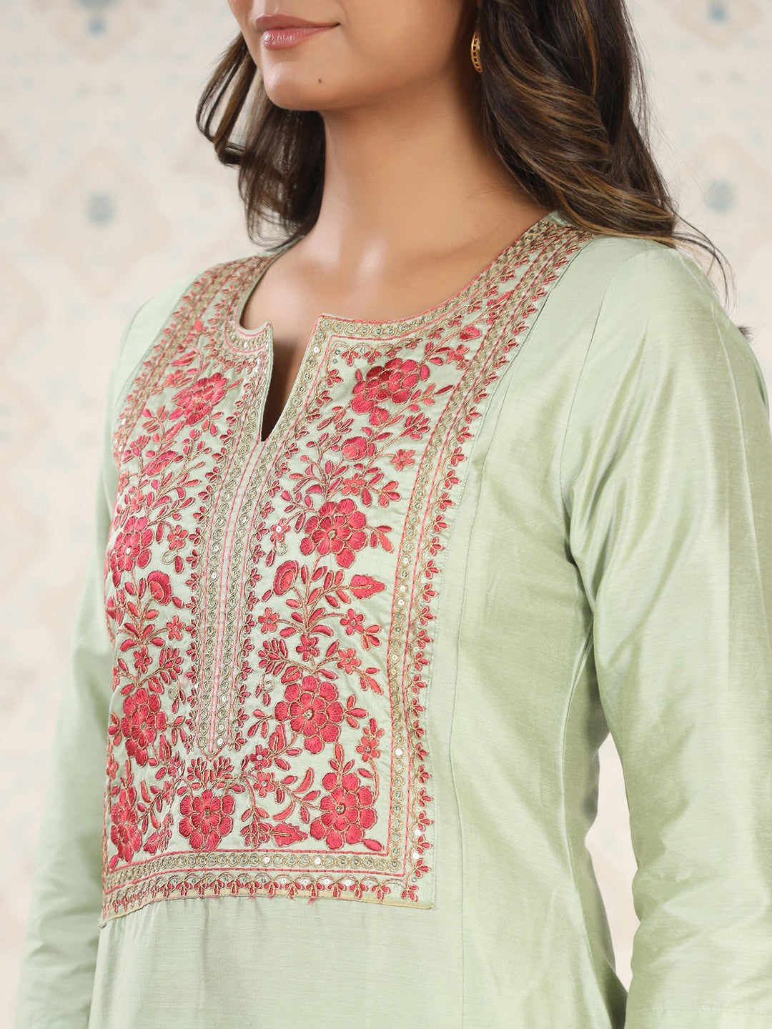 Embroidered Gota Patti A-Line Kurta with Trousers and Dupatta