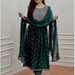 Embroidered Green Kurta, Trouser/Pant & Dupatta Set