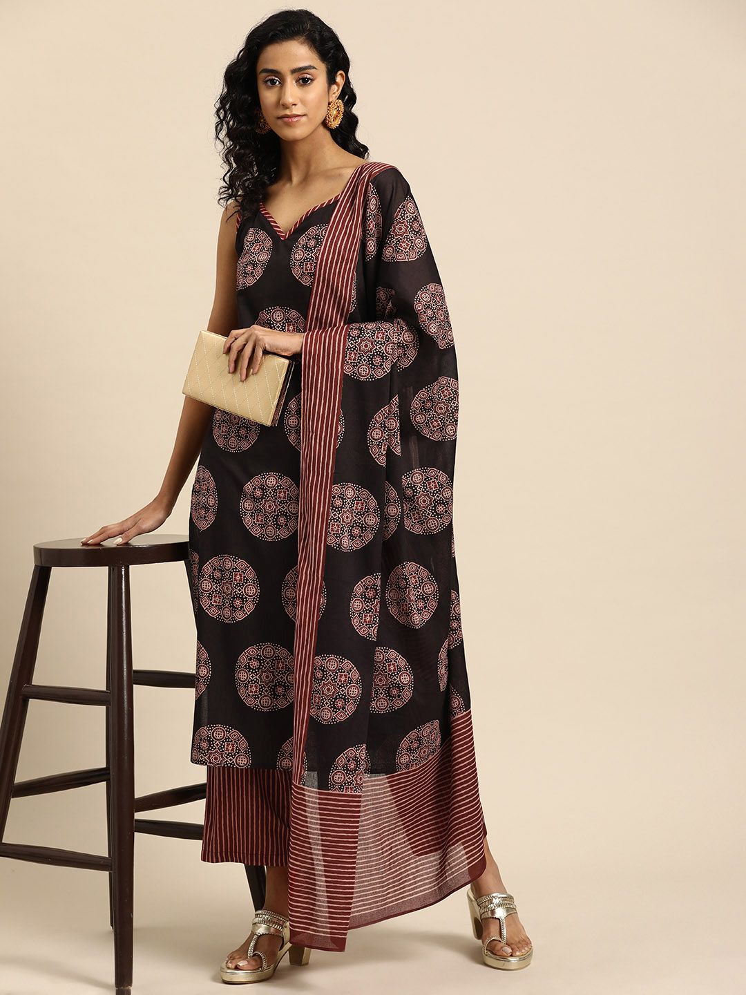 Women Ethnic Motifs Printed Regular Pure Cotton Kurta with Trousers & With Dupatta