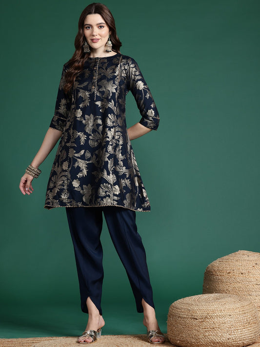 Blue High Slit Kurta with Trousers