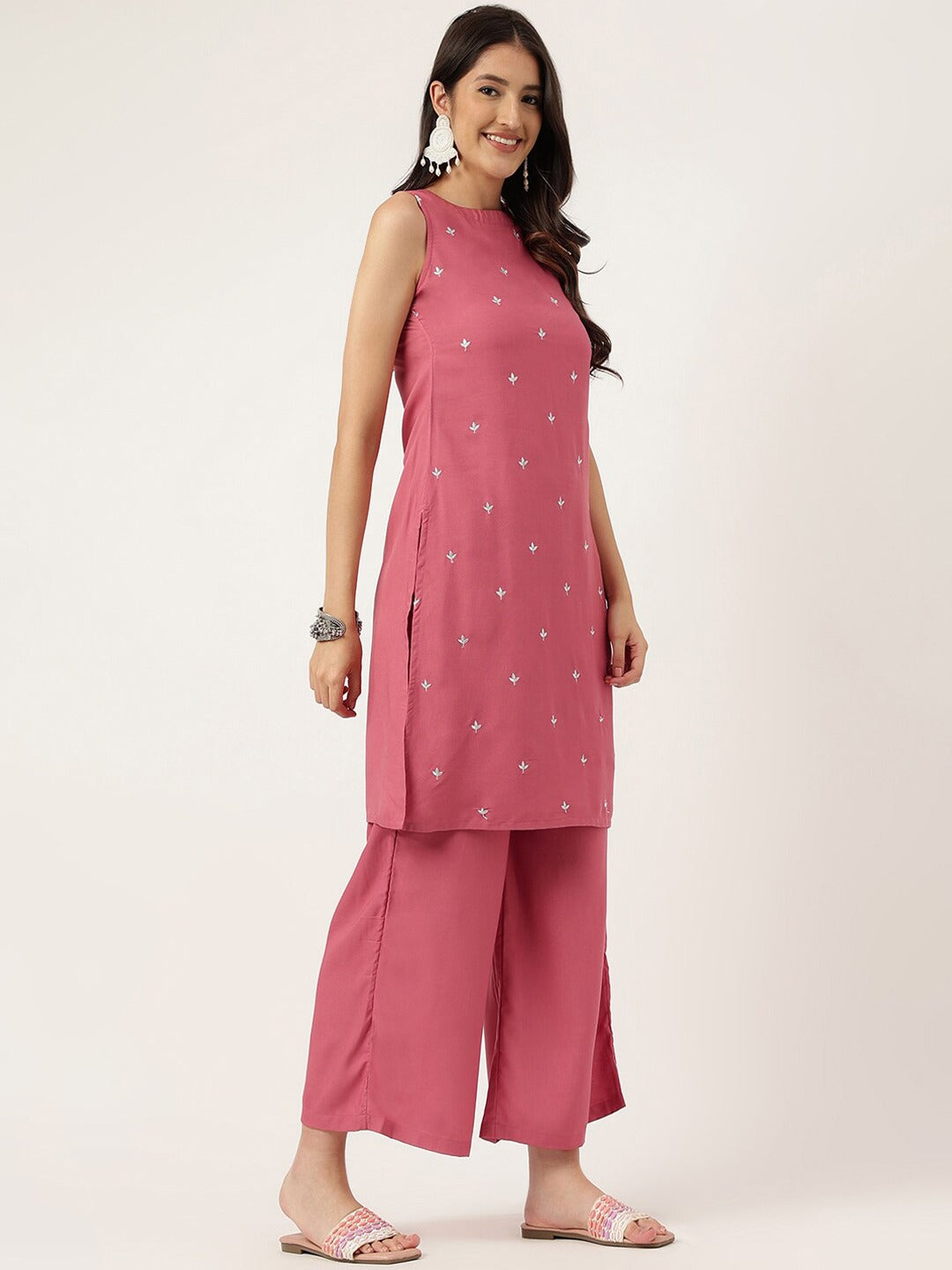 Floral Embroidered A-Line Kurta with Palazzos