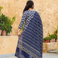 Women's Cotton Blend Floral Block Printed Straight Kurta Pant with Dupatta Set
