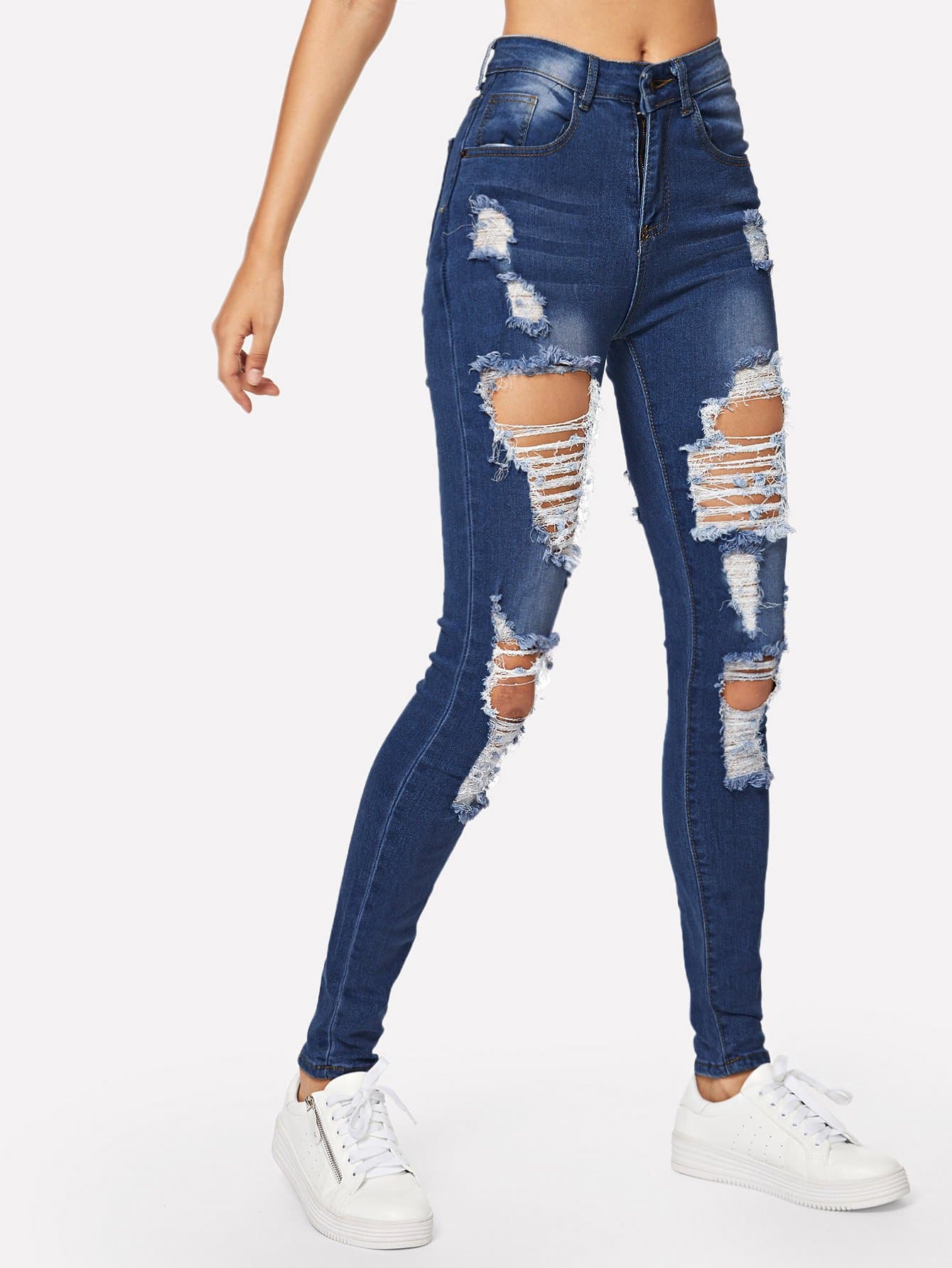 Ripped Bleach Wash Skinny Jeans