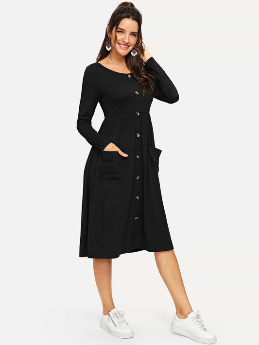 Tortoise Button Front Pocket Dress
