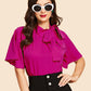 Flutter Sleeve Tie Front Stand Neck Blouse