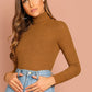 Turtle Neck Rib-knit Fitted Tee