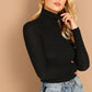 Turtle Neck Rib-knit Fitted Tee