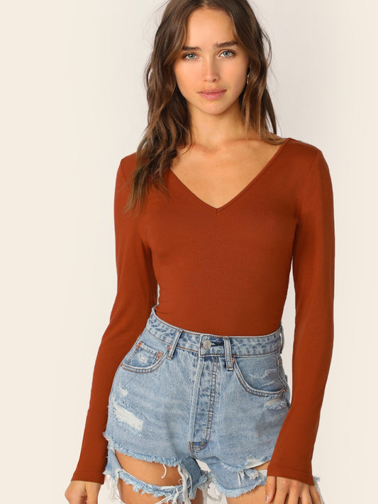 V-cut Neck Form Fitted Tee