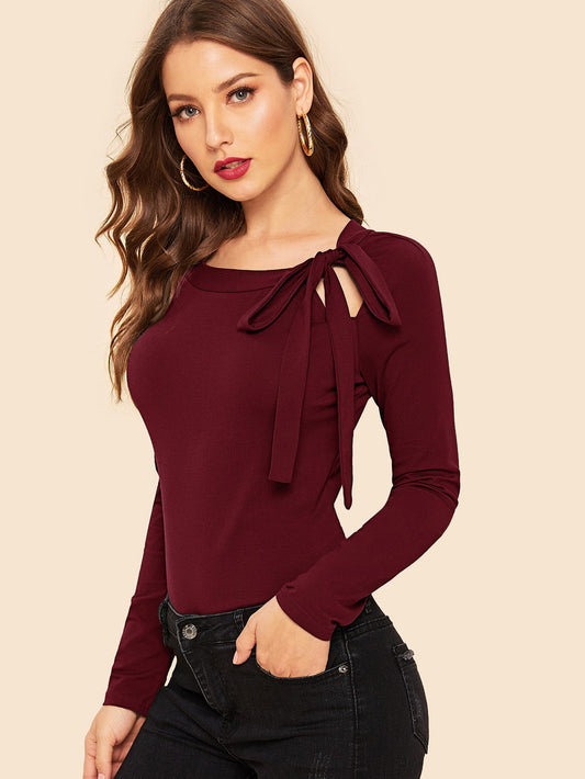Tie Neck Raglan Sleeve Top