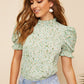 Ditsy Floral Frill Neck Puff Sleeve Top