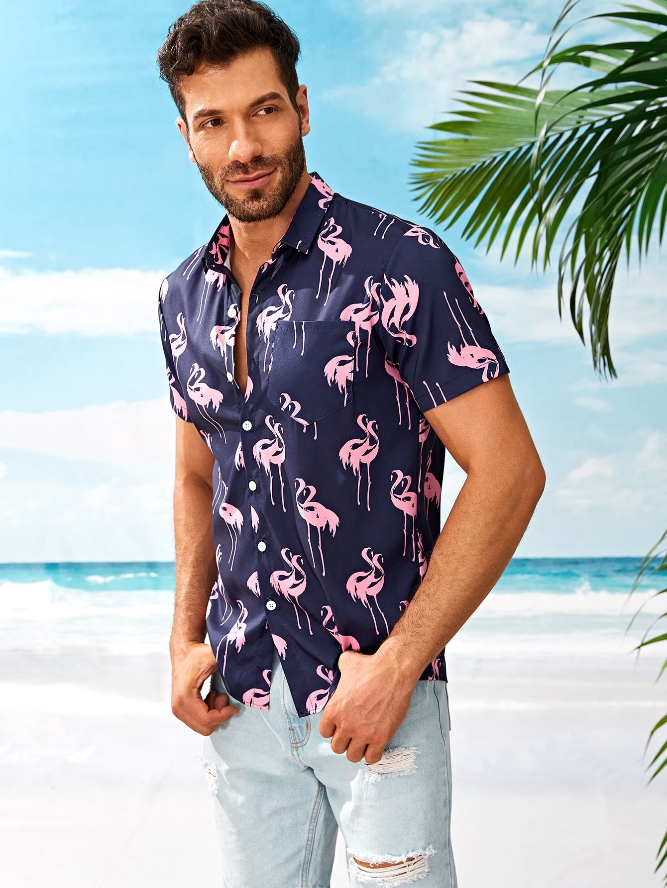 Men Flamingo Print Shirt