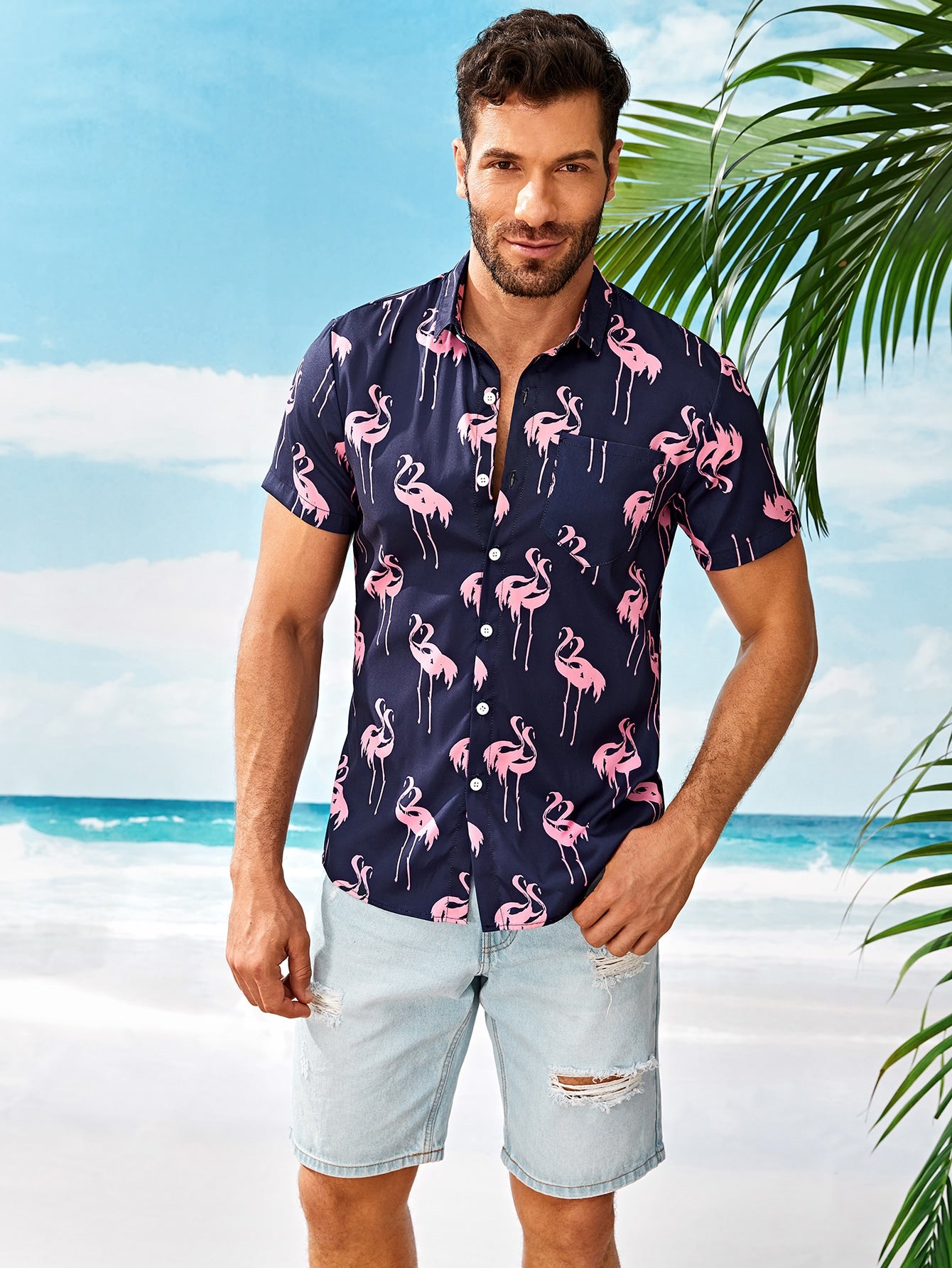 Men Flamingo Print Shirt