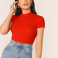 Mock-Neck Rib-knit Fitted Top