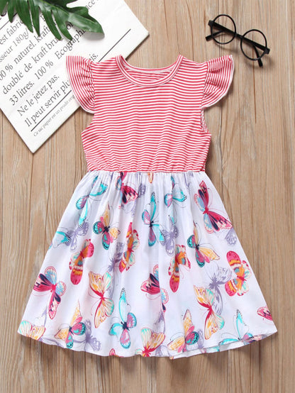 Toddler Girls Butterfly Print Stripe Dress