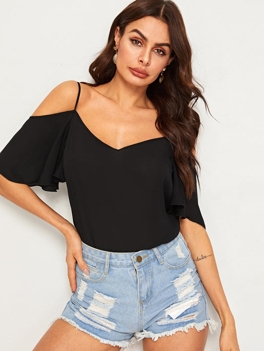 Cold Shoulder Flutter Sleeve Top