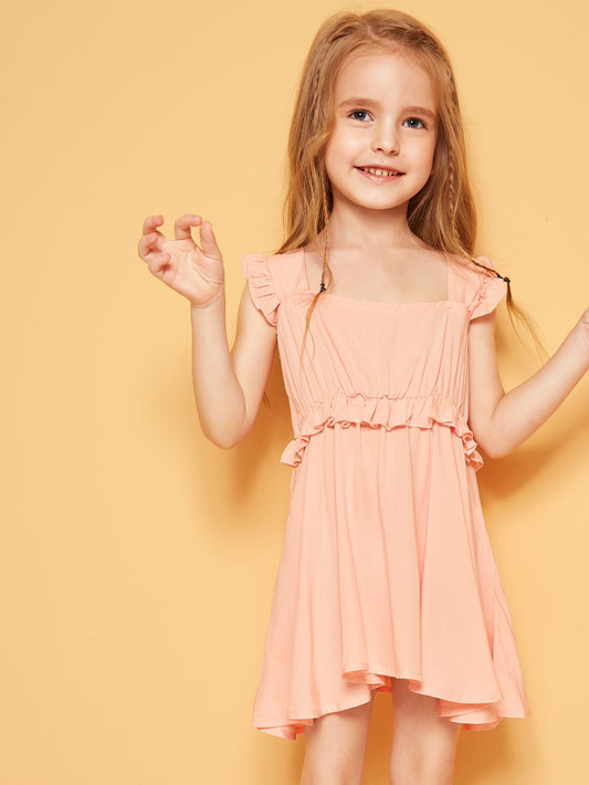 Toddler Girls Square Neck Ruffle Trim Dress