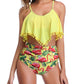Pom-pom Trim Hanky Top With Random Tropical Bikini