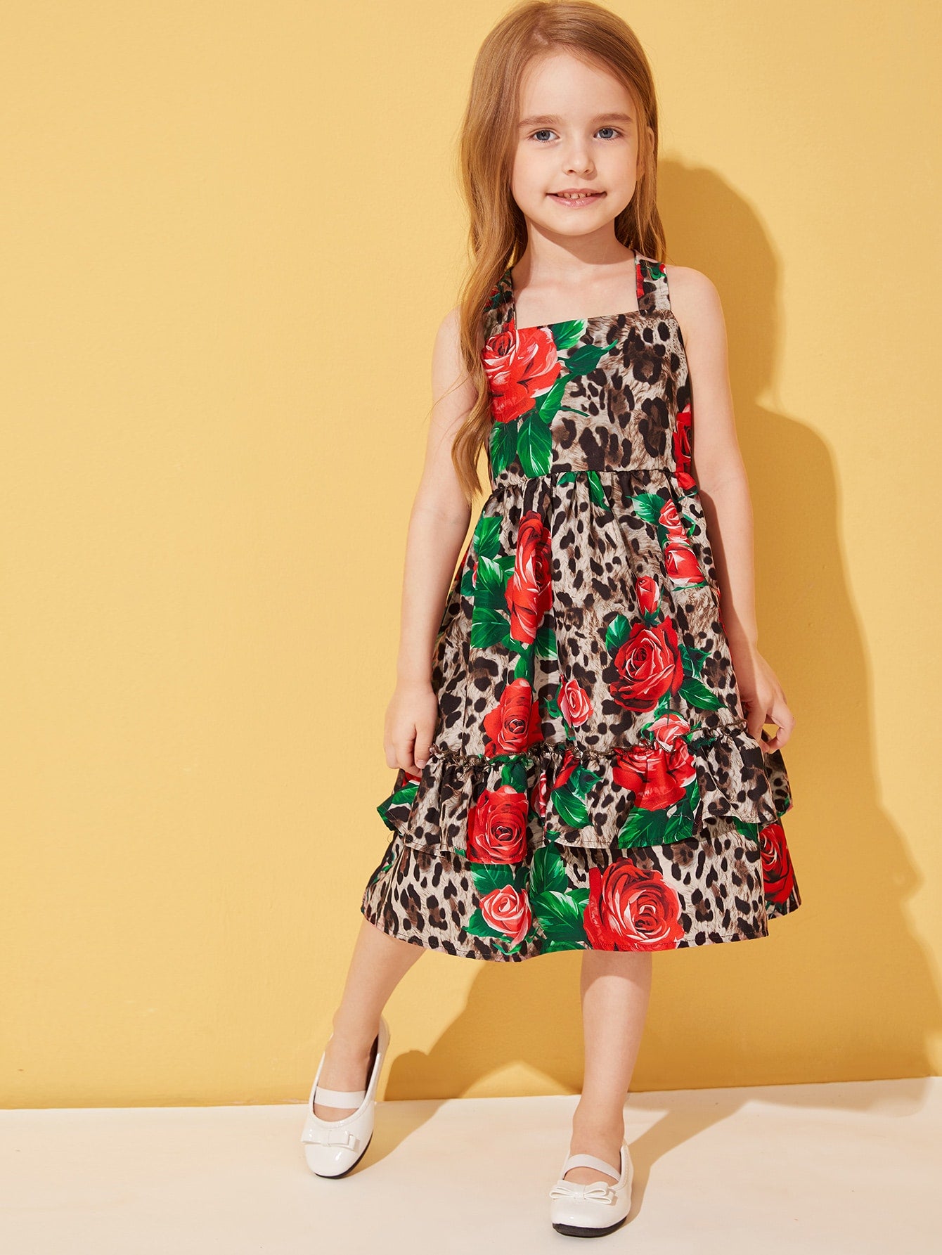 Toddler Girls Rose & Leopard Print Layered Slip Dress